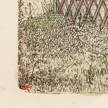 STEN EKLUND, hand colored etching, signed.