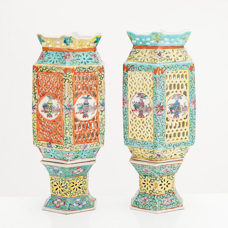 Two Chinese mid-20th-century porcelain lanterns.