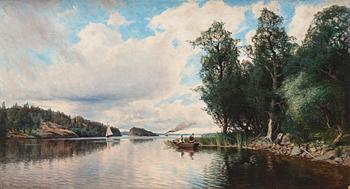 544. Edvard Rosenberg, Landscape with boats and fisherman.