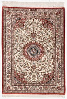 A silk Qum, Central Persia, signed Jashmedi c. 141 x 103 cm.