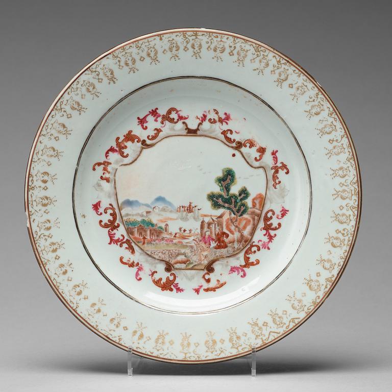 A famille rose 'European Subject' dish, Qing dynasty, Qianlong (1736-95).