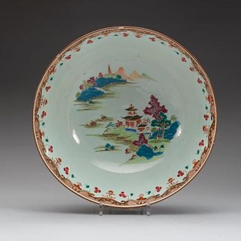 A powder blue and famille rose punch bowl, Qing dynasty, Qianlong (1736-95).