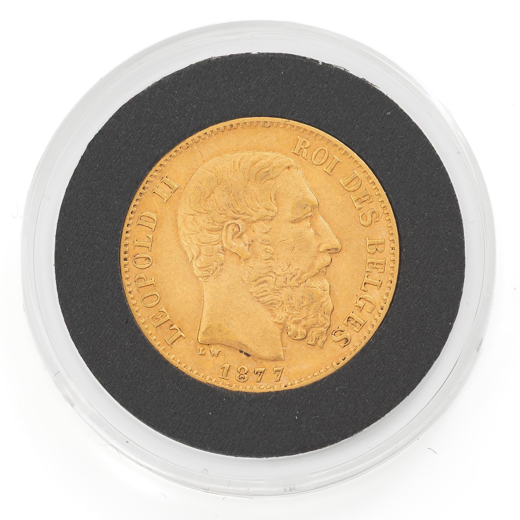 Gold coin, Belgium, Leopold II, 20 francs, 1877,