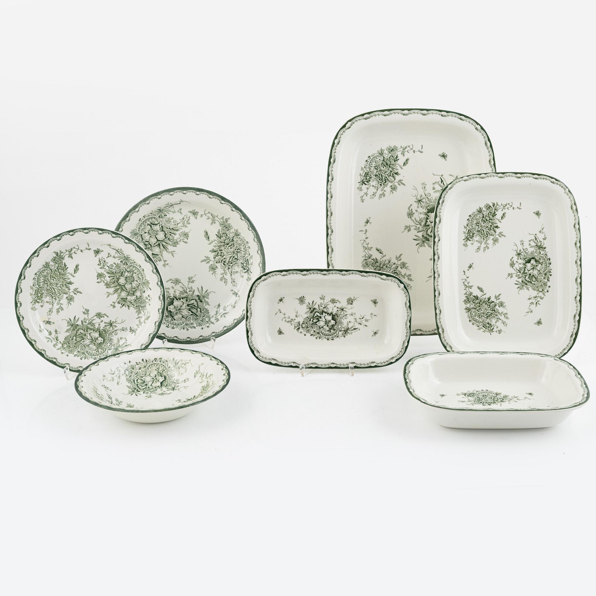 Servisdelar, flintgods, 40 delar, "Grön Anna", Rörstrand, 1951-73.