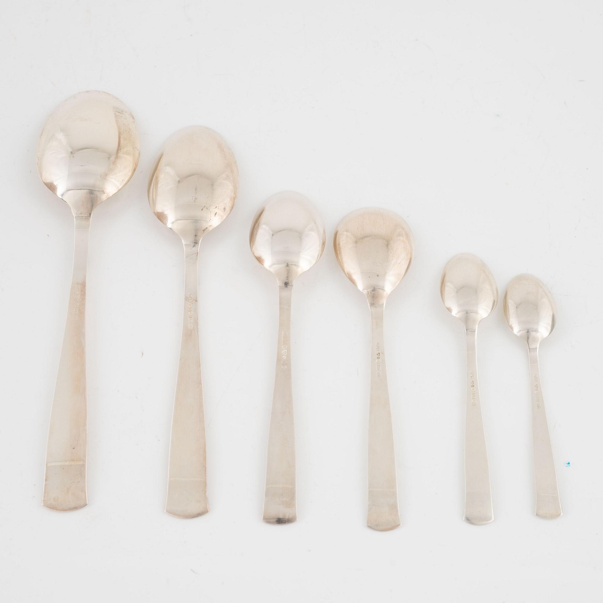 Jacob Ängman, besticksservis, 130 delar. silver "Rosenholm", Stockholm, 1946-1967.