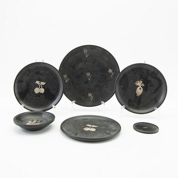 Fat, 6 st, isolit med silverdekor, Perstorp, 1900-talets mitt.