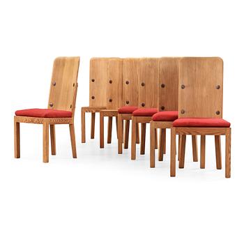 468. A set of seven Axel Einar Hjorth stained pine 'Lovö' chairs, Nordiska Kompaniet, 1930's.