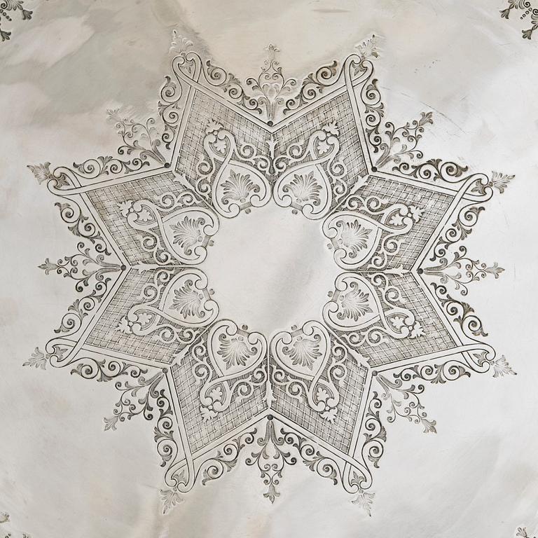 Tarjotin, hopeoitu, Thomas Woolley, Birmingham, Englanti n. 1900.