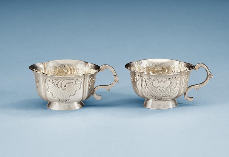 Two Russian 18th century silver tscharkis, unidentified makers mark, Moscow 1777 and 1779.