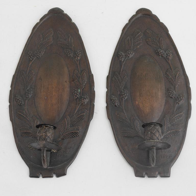 Carl Gustav Ericson, a pair of wall sconces, Arvika, Sweden, 1925.