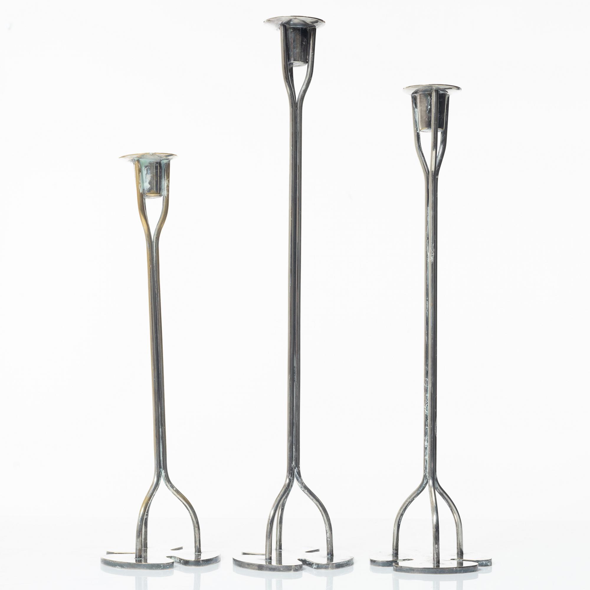 Josef Frank, three 'Klöver' candlesticks, Svenskt Tenn.