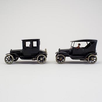 Two tinplate Bing Werke Fords, Germany, 1920s.