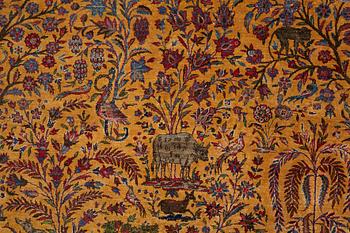 Matta, semiantik silke Keshan figural, ca 309-310 x 204,5-207 cm.