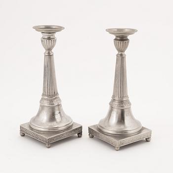 Nils Justelius, a pair of pewter  candle holders, Eksjö, 1819.