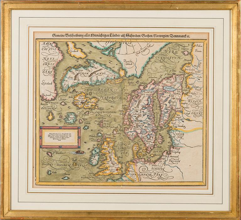 KARTTA, Skandinavia. Septentrionales-Scandinavia. Sebastian Münster 1588-1628.