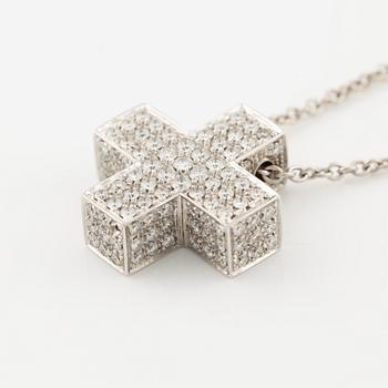 Pendant in the form of a cross with a chain 18K white gold set with round brilliant-cut diamonds.