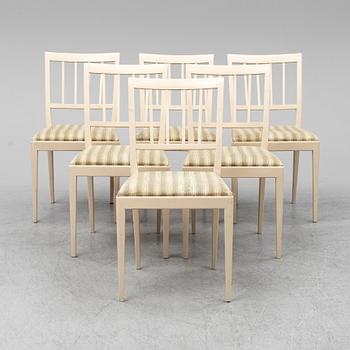 CARL MALMSTEN, matgrupp, 7 delar, 6 stolar samt bord. Två iläggskivor medföljer.