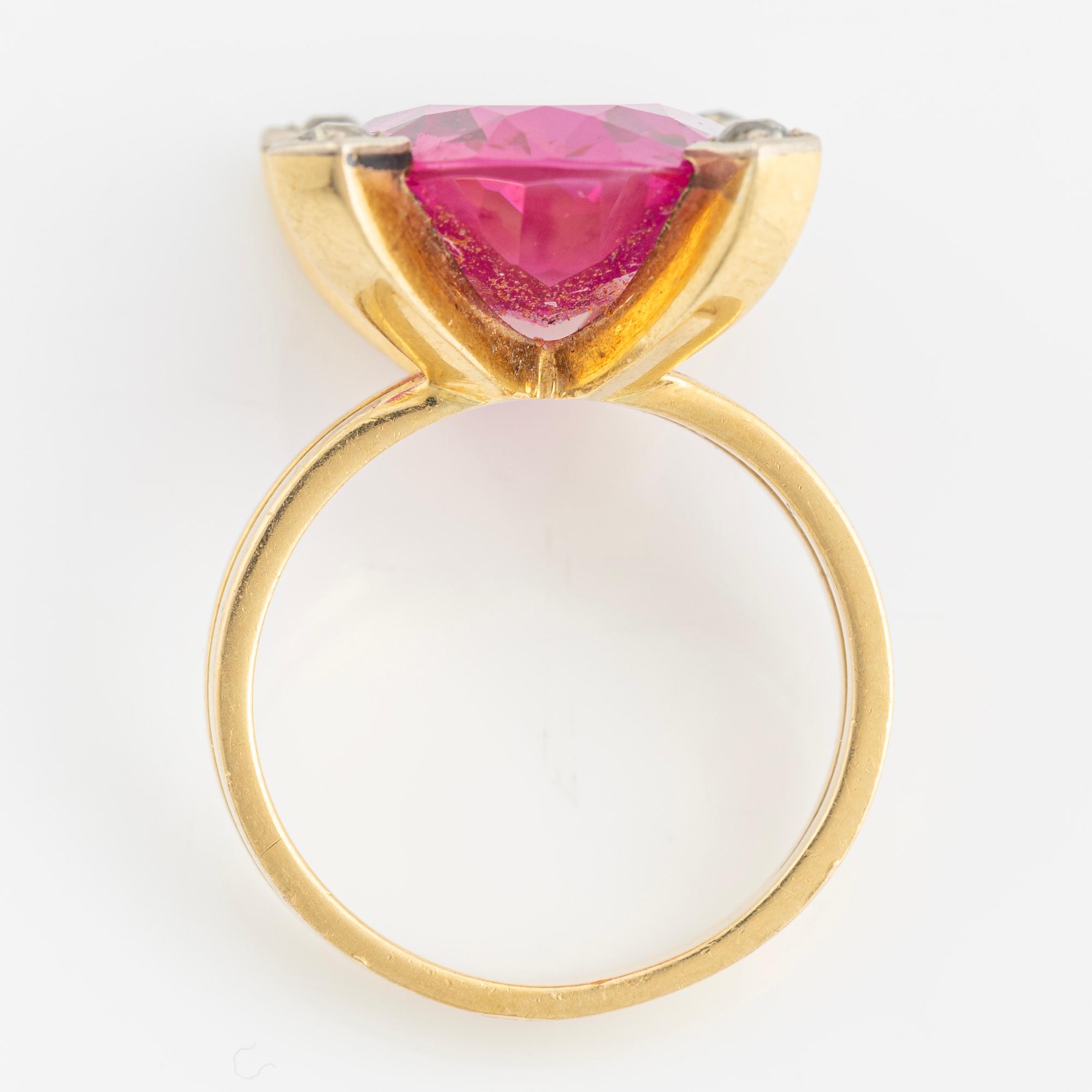 Synthetic stone and old cut diamond cocktail ring.