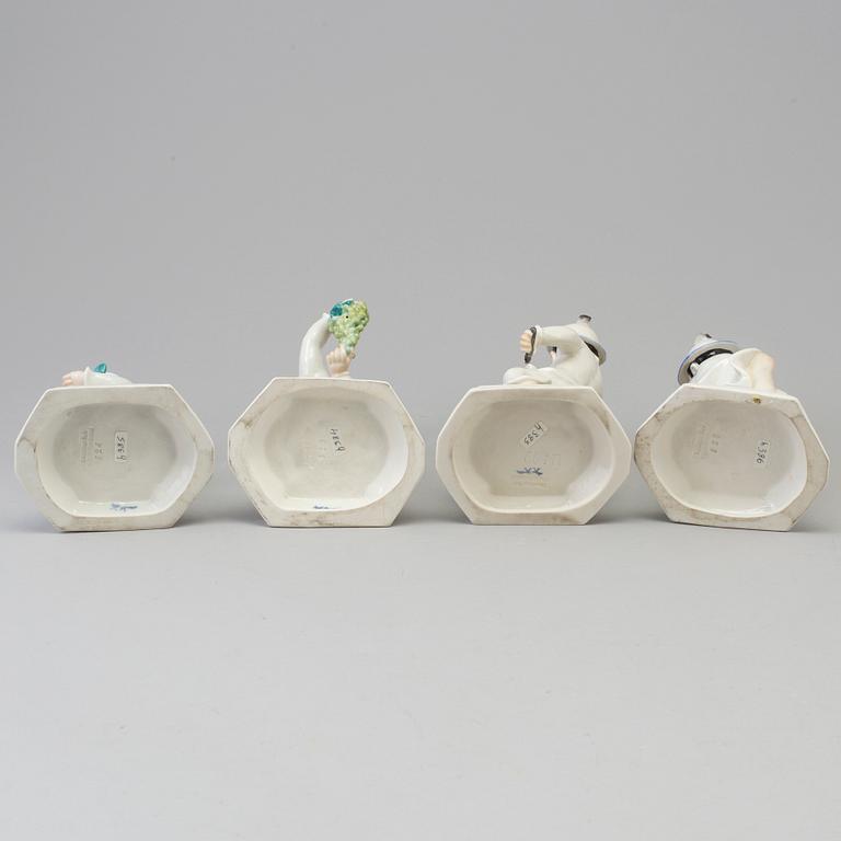 A group of four German figurines of Japanese women with fruit, Swarzburger Werstättet, Unterweissbach, Germany, 1930's.