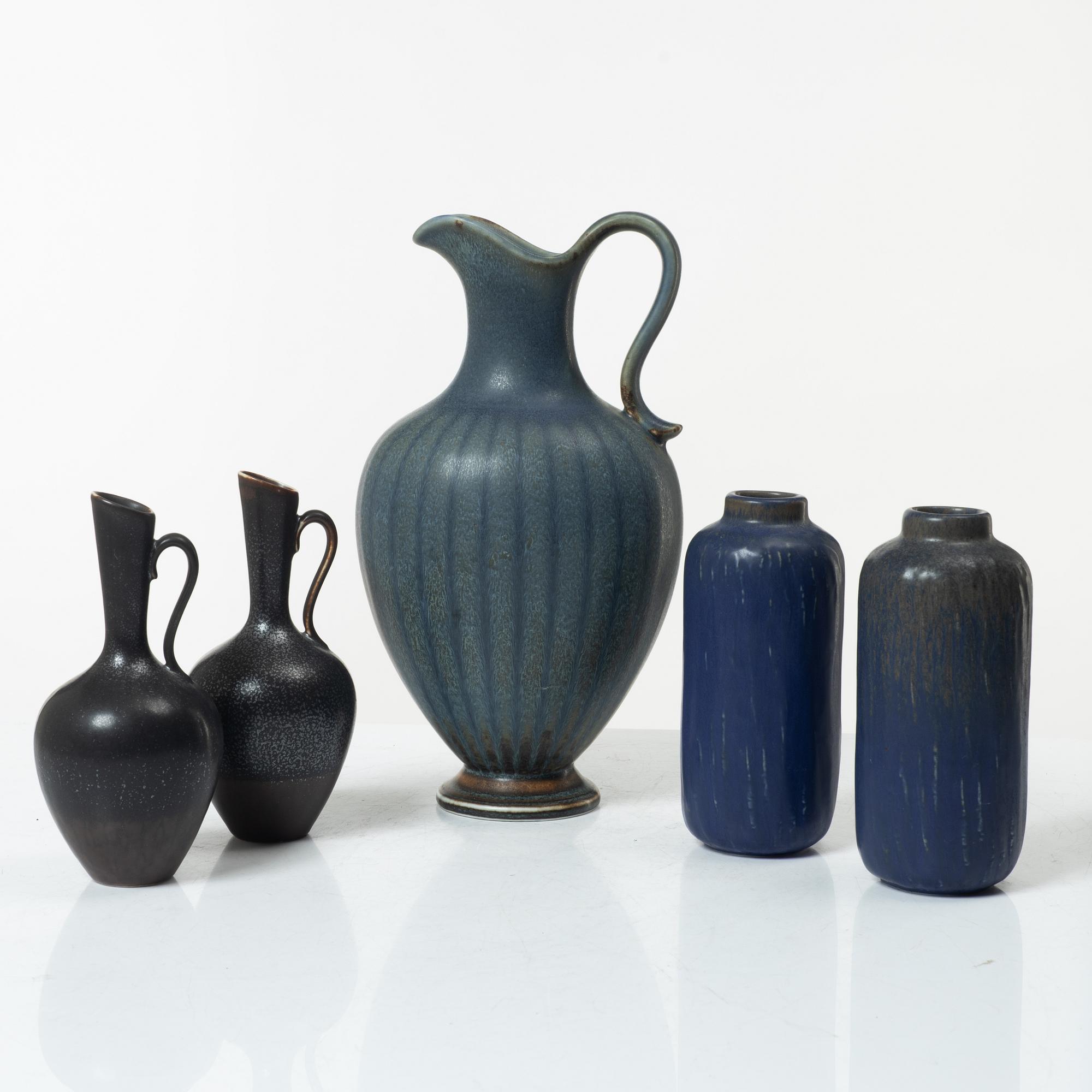 Gunnar Nylund, Vases, 5 pcs, stoneware, Rörstrand.