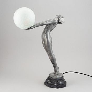 A 20th century art deco-style metal and glass table lamp.