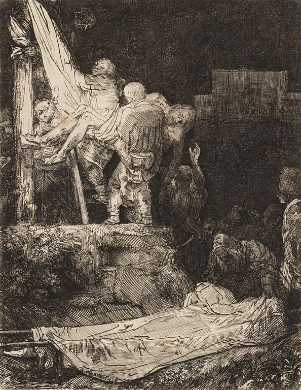 Rembrandt Harmensz van Rijn, The descent from the cross by torchlight.