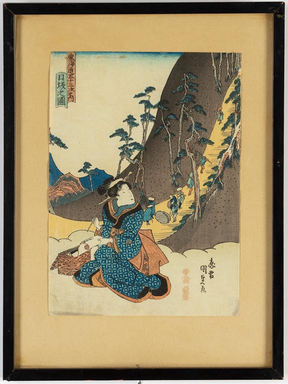 FÄRGTRÄSNITT, två stycken. Japan, 1800-tal.