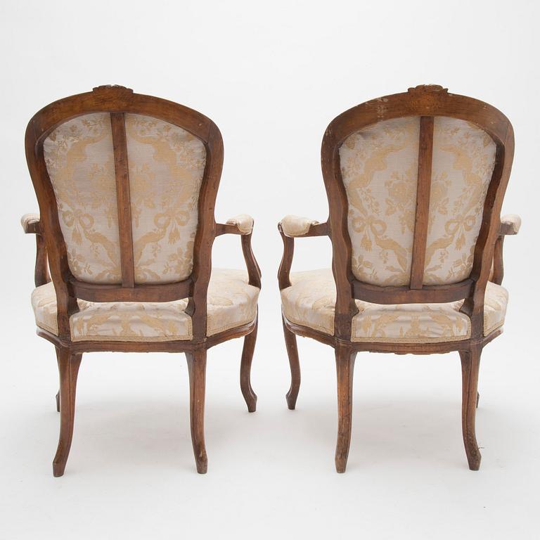 KARMSTOLAR, ett par, nyrokoko, 1800-tal.