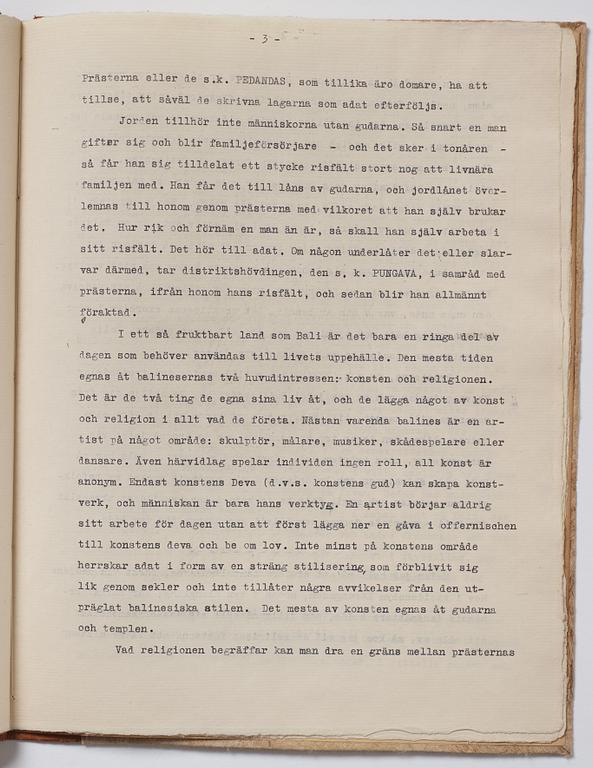 Tyra Kleen, fyra häften med åtta tryckta planscher (varav en dublett), "Temple Dances and Musical Instruments in Bali".