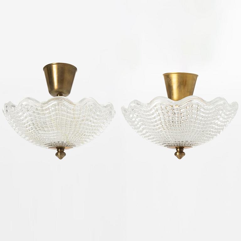 Carl Fagerlund, a pair of ceiling lamps, Orrefors, Sweden.