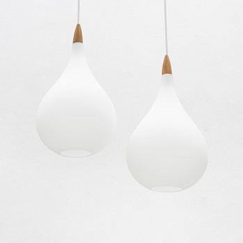 Uno & Östen Kristiansson, a large glass and oak, ceiling light, Luxus, Vittsjö.