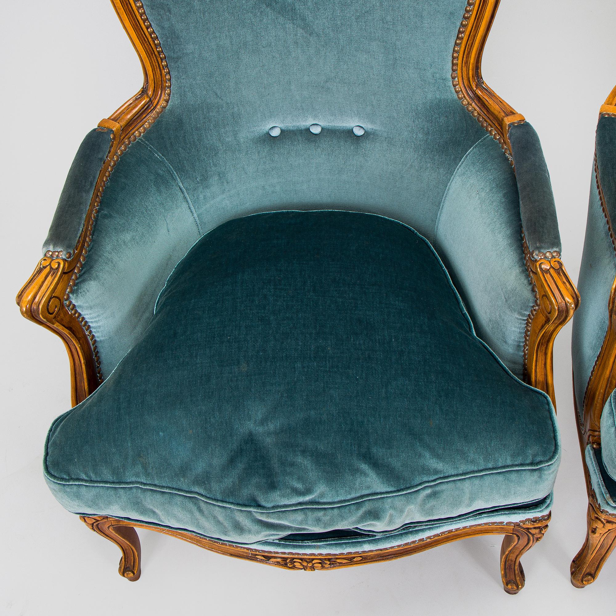A pair of Louis XV style armchairs, mid-20th century.