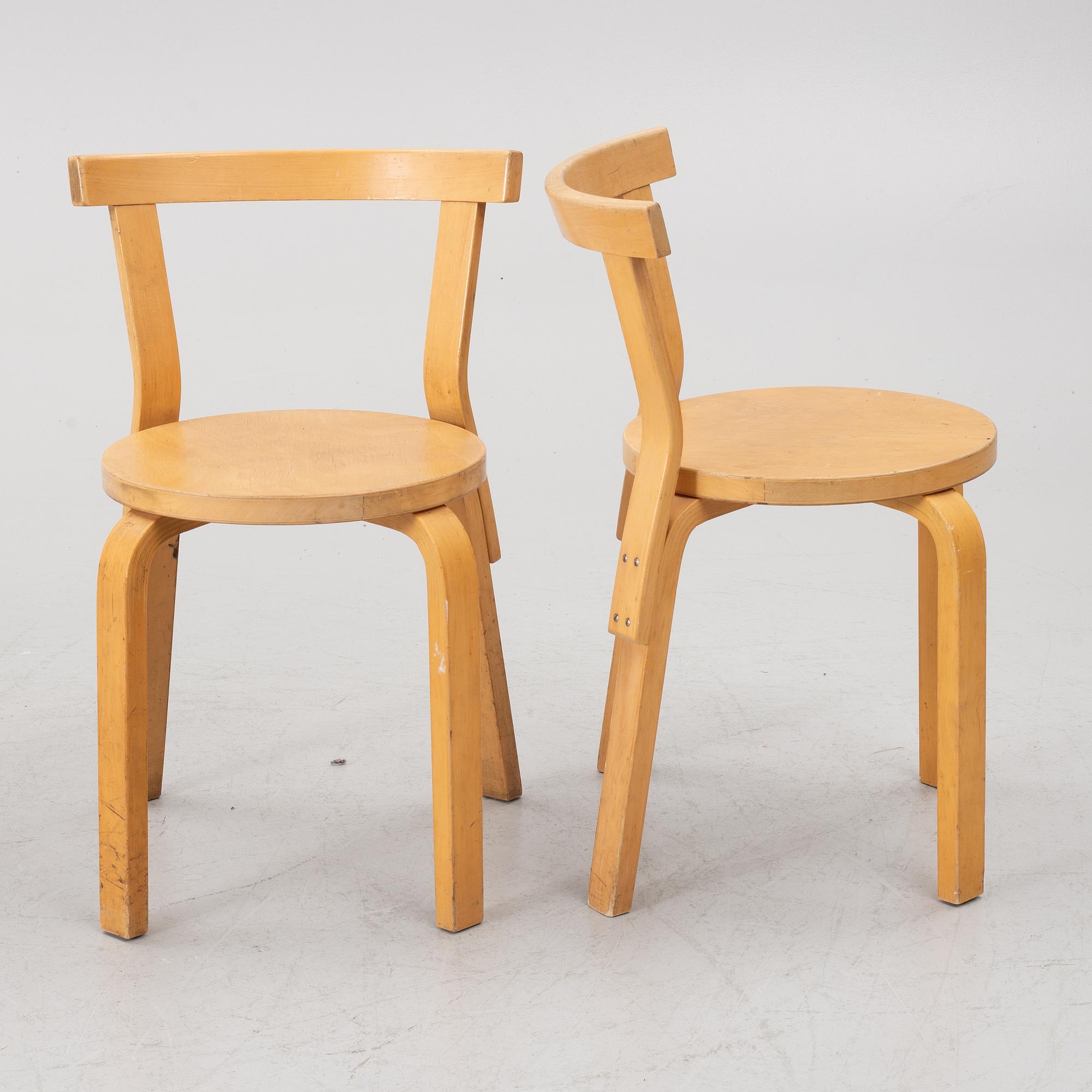 Alvar Aalto, Four model 68 chairs, Artek, Finland.