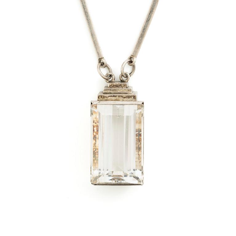 Wiwen Nilsson, a pendant, sterling silver with faceted rock crystal, Lund 1943.