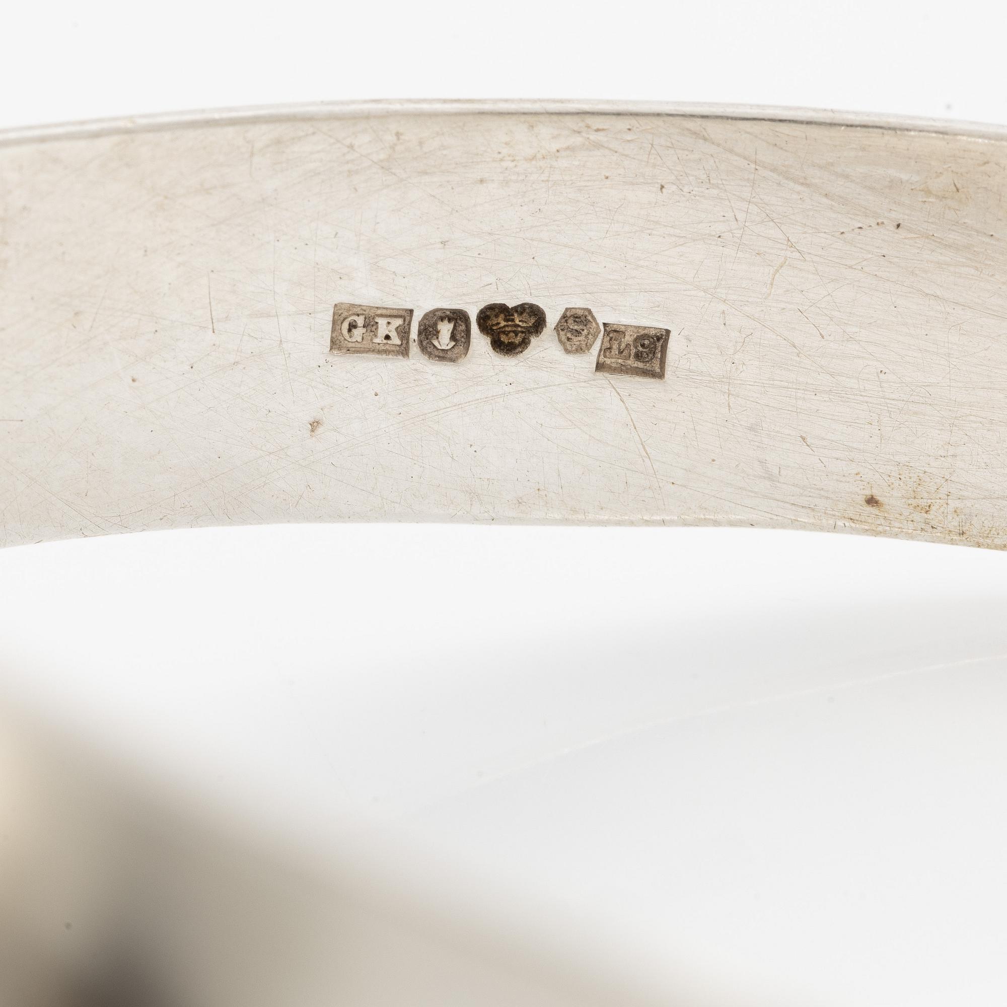 Bracelet silver with bluish stone possibly quartz, GK, Stockholm 1961.