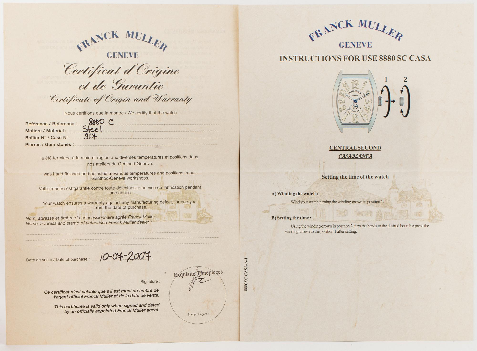 FRANCK MULLER, Casablanca, "10th Anniversary", wristwatch, 39,5 x 47 (55) mm.