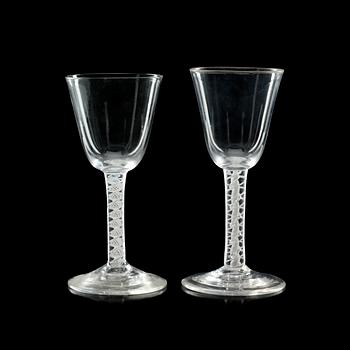 A set of two English wine glasses, 18th Century.