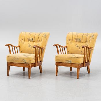 A pair of Swedish Modern armchairs, 1940's.