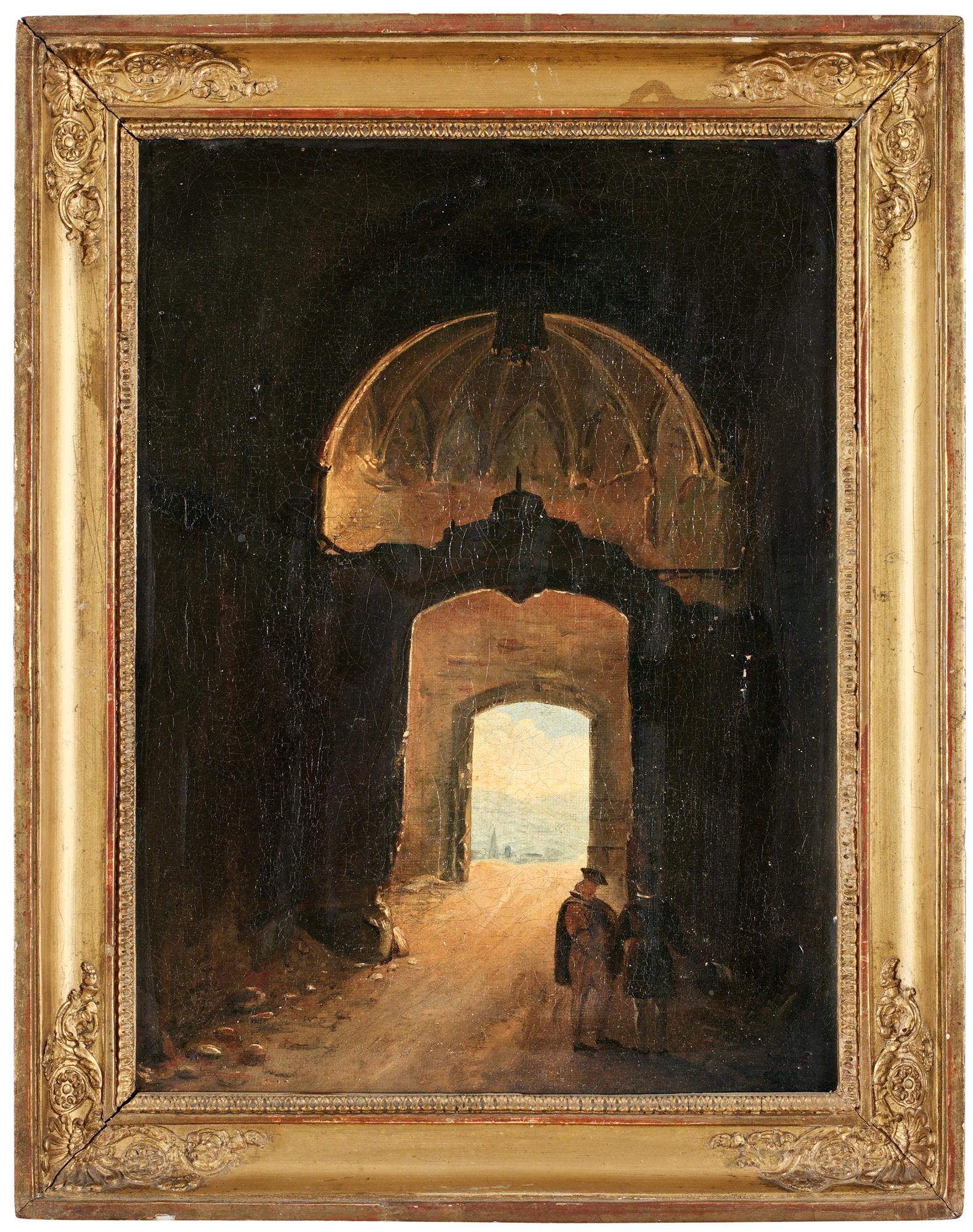 Ruinlandskap med figurstaffage.