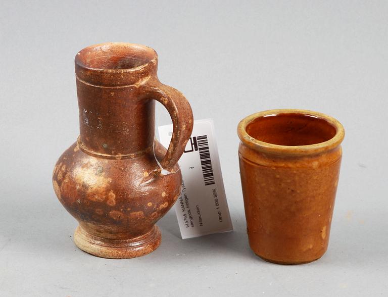 KANNA SAMT MUGG, saltglaserat stengods, troligen Tyskland.