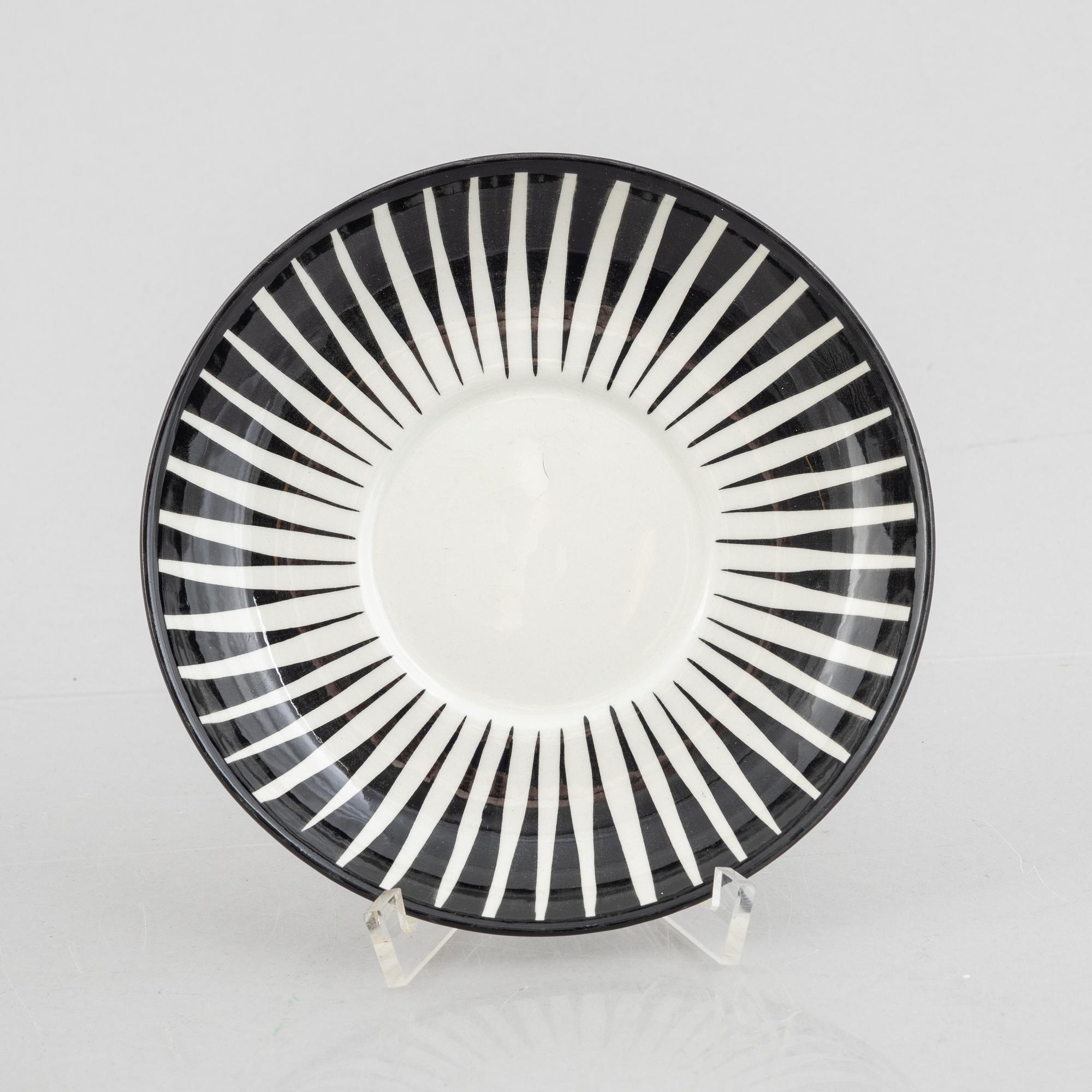 Eugen Trost, six "Zebra" creamware teacups with saucers, Gefle, Sweden, 1950's.