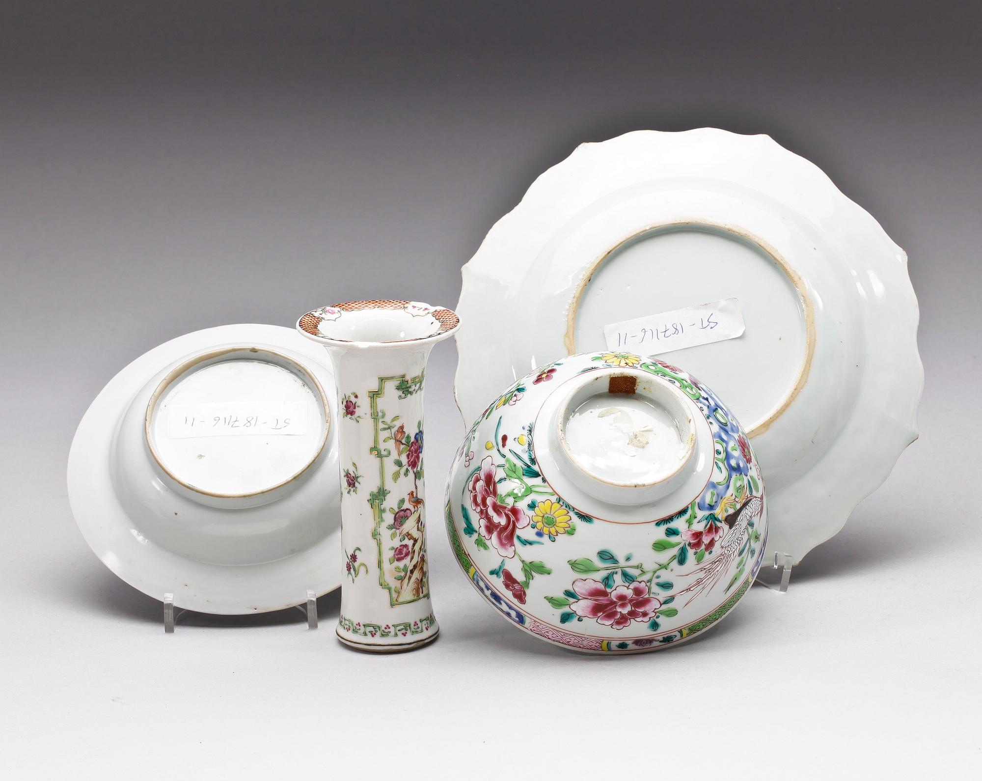 PARTI PORSLIN, 4 delar, famille rose, Qianlong, Kina 1700-tal.