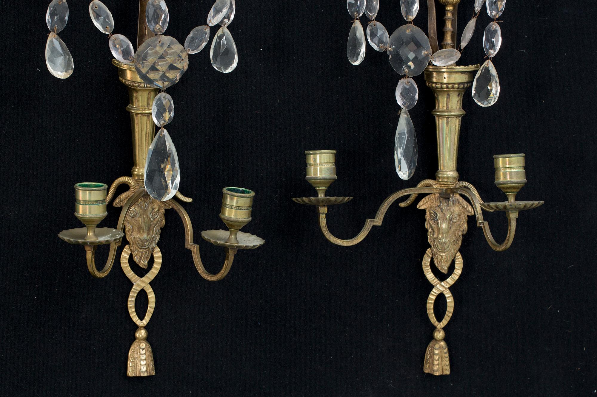 VÄGGAPPLIQUER, ett par, Louis XVI-stil, 1800-tal.