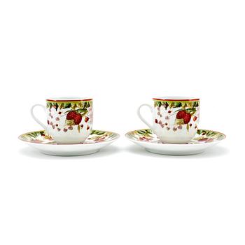 328. HERMÈS, two pairs of porcelain coffee cups on a platter, "Le Jardin de Pythagore".