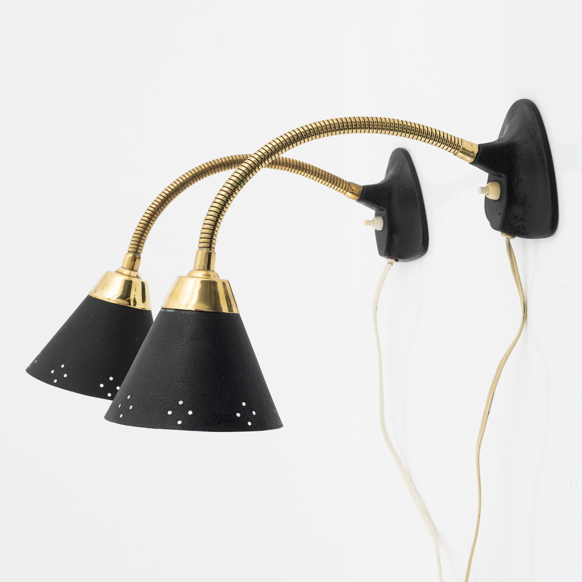 Vägglampor/bordslampor, ett par, modell 506, EWÅ, Värnamo, 1900-talets mitt.