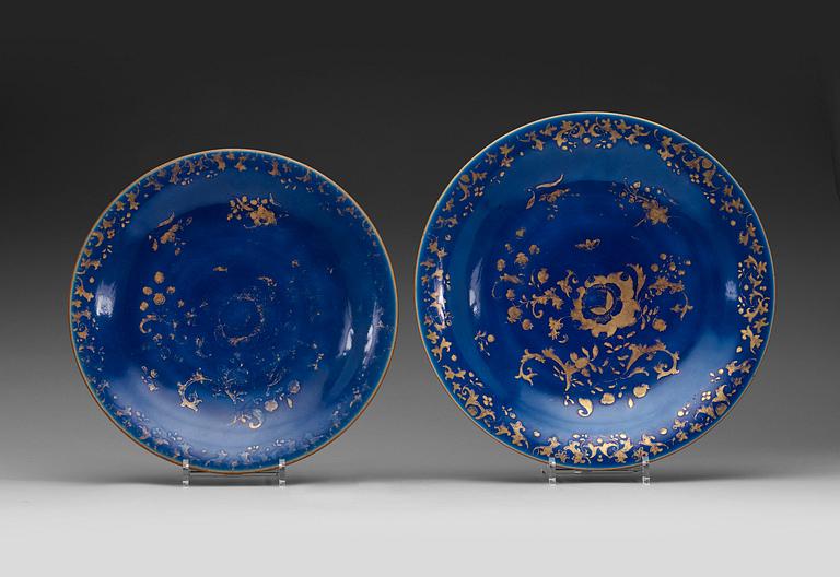 A set of two powder blue chargers, Qing dynasty Qianlong (1736-95).