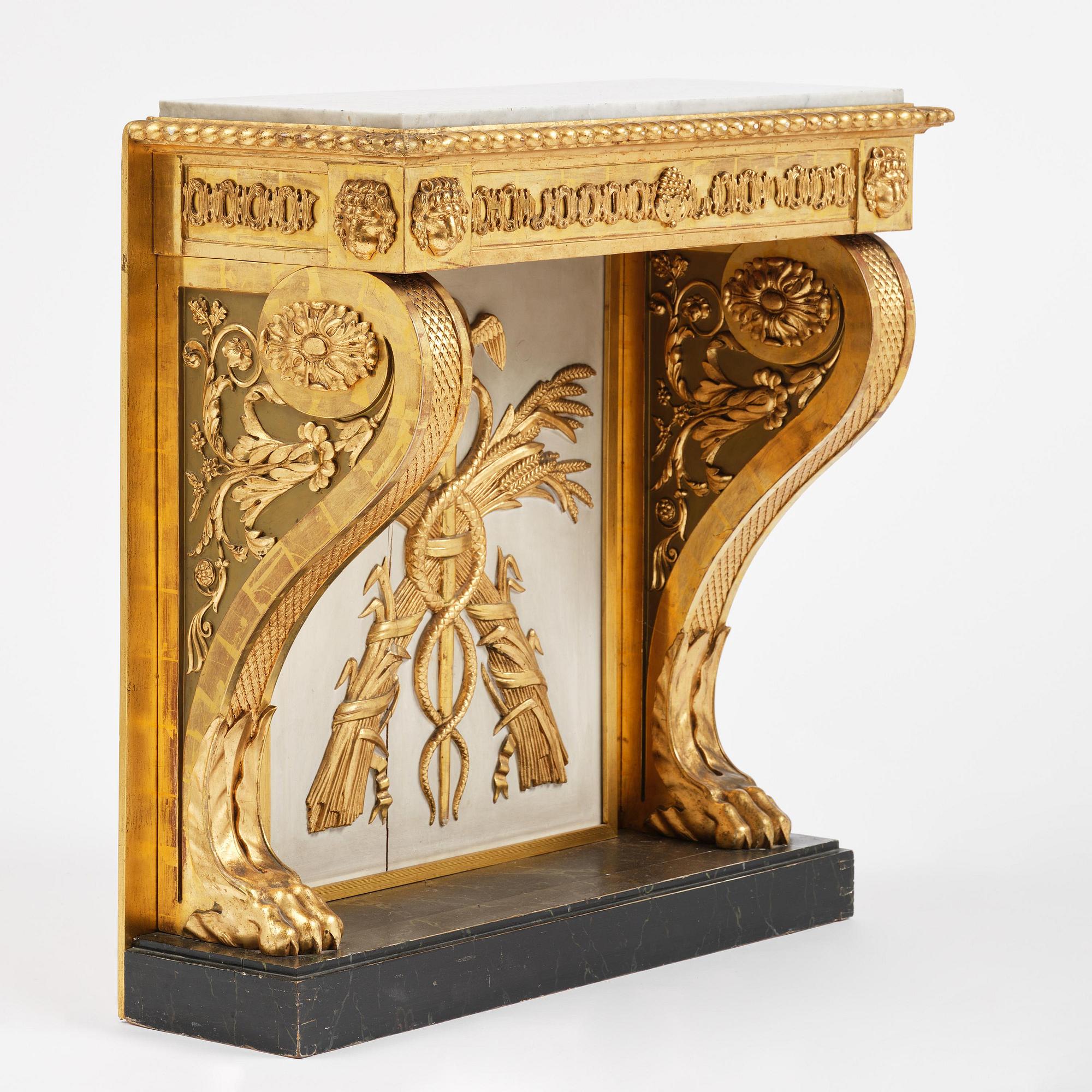 An Empire giltwood and gesso console table by P.G. Bylander (master in Gothenburg 1811-58).