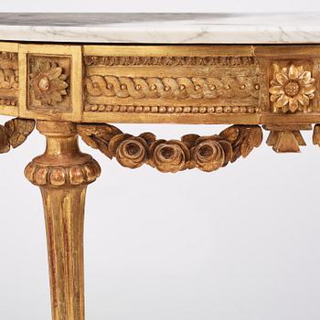 A Gustavian giltwood and marble console table, Stockholm, late 18th century.