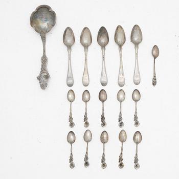 Spoons, 17 pieces, Sweden, 19th–20th century.
