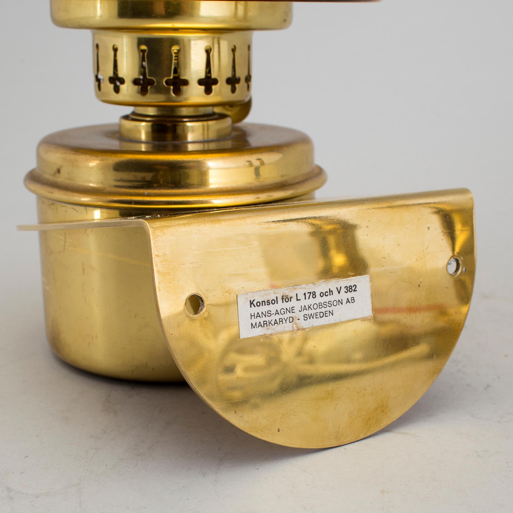 A HANS-AGNE JAKOBSSON wall paraffin lamp, Markaryd Sweden, second half of the 20th century.